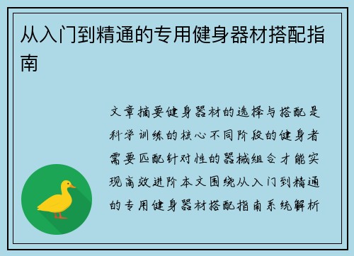 从入门到精通的专用健身器材搭配指南