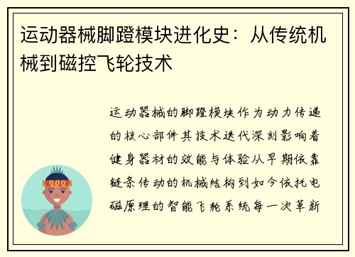 运动器械脚蹬模块进化史：从传统机械到磁控飞轮技术